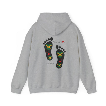 Jamaican Heritage Heart-Shaped Flag Footprints Unisex Hooded Top