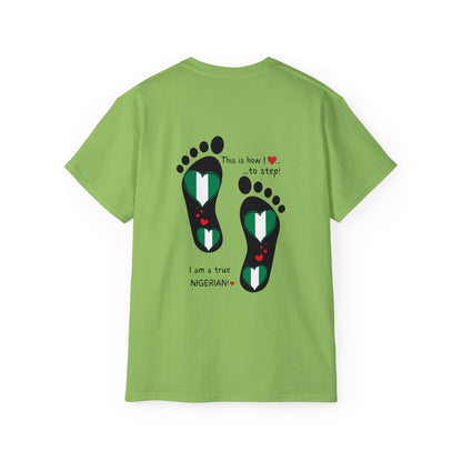 Unisex Ultra Cotton Tee - Nigerian Heart-Shaped Flag in Footprints