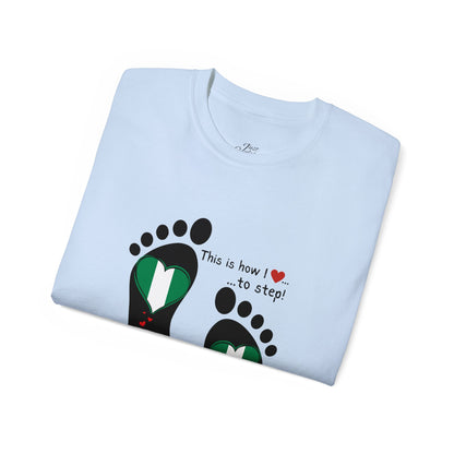 Unisex Ultra Cotton Tee - Nigerian Heart-Shaped Flag in Footprints