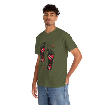 Introducing LoveJustJules's Exclusive Trinidad & Tobago Heart-Shaped Flags Footprint Tee - Trini flags in footprints.  Gift Idea.