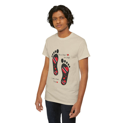 Introducing LoveJustJules's Exclusive Trinidad & Tobago Heart-Shaped Flags Footprint Tee - Trini flags in footprints.  Gift Idea.