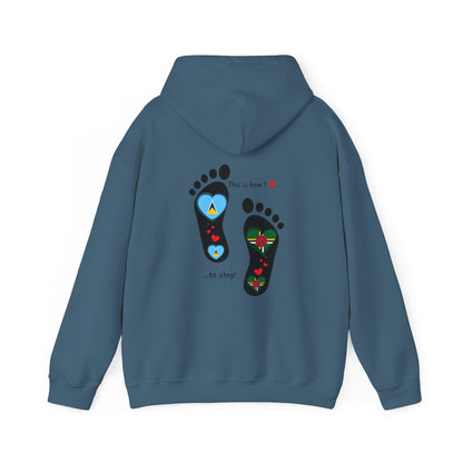 Saint Lucia & Dominica Flag Footprints Unisex Hoodie: Express dual-nationality Caribbean pride with unique designs on cozy sweatshirts