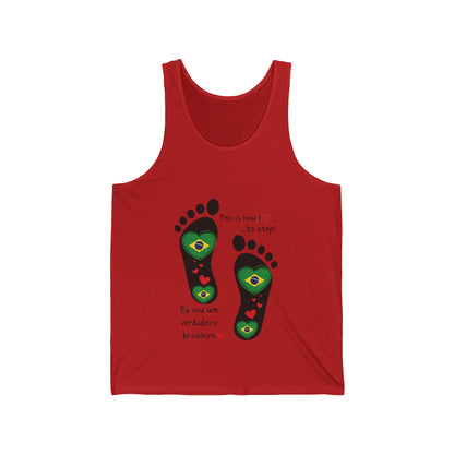 Unisex Jersey Tank -  Celebrate Your Heritage with Our Brazilian Flag Heart Footprint Jersey Vest Top