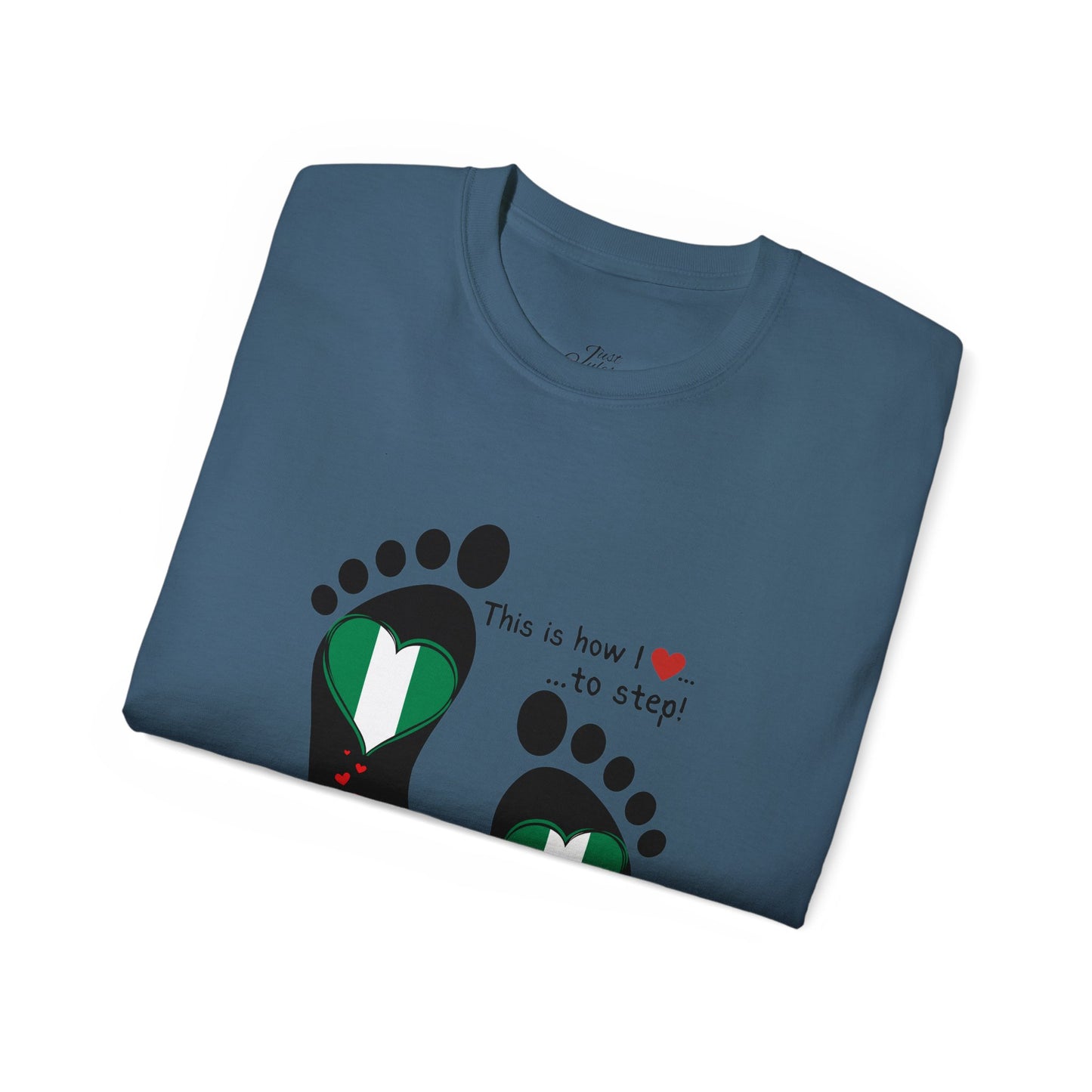 Unisex Ultra Cotton Tee - Nigerian Heart-Shaped Flag in Footprints