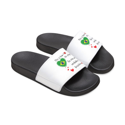 Women's PU Slide Sandals - Stride with pride in our Heart-shaped Brazilian flag slider footwear from LoveJustJules!