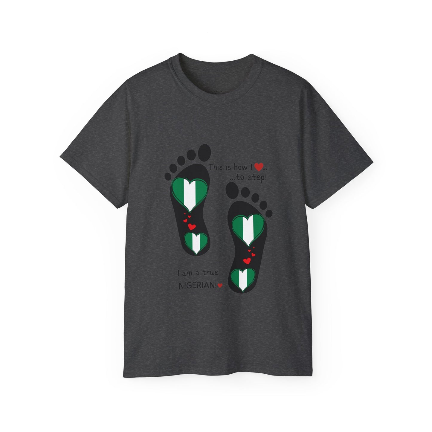 Unisex Ultra Cotton Tee - Nigerian Heart-Shaped Flag in Footprints