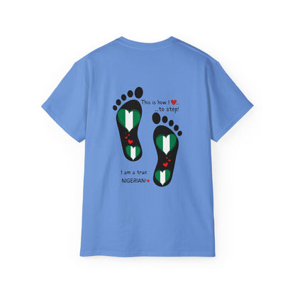 Unisex Ultra Cotton Tee - Nigerian Heart-Shaped Flag in Footprints