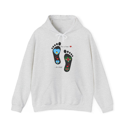 Saint Lucia & Dominica Flag Footprints Unisex Hoodie: Express dual-nationality Caribbean pride with unique designs on cozy sweatshirts