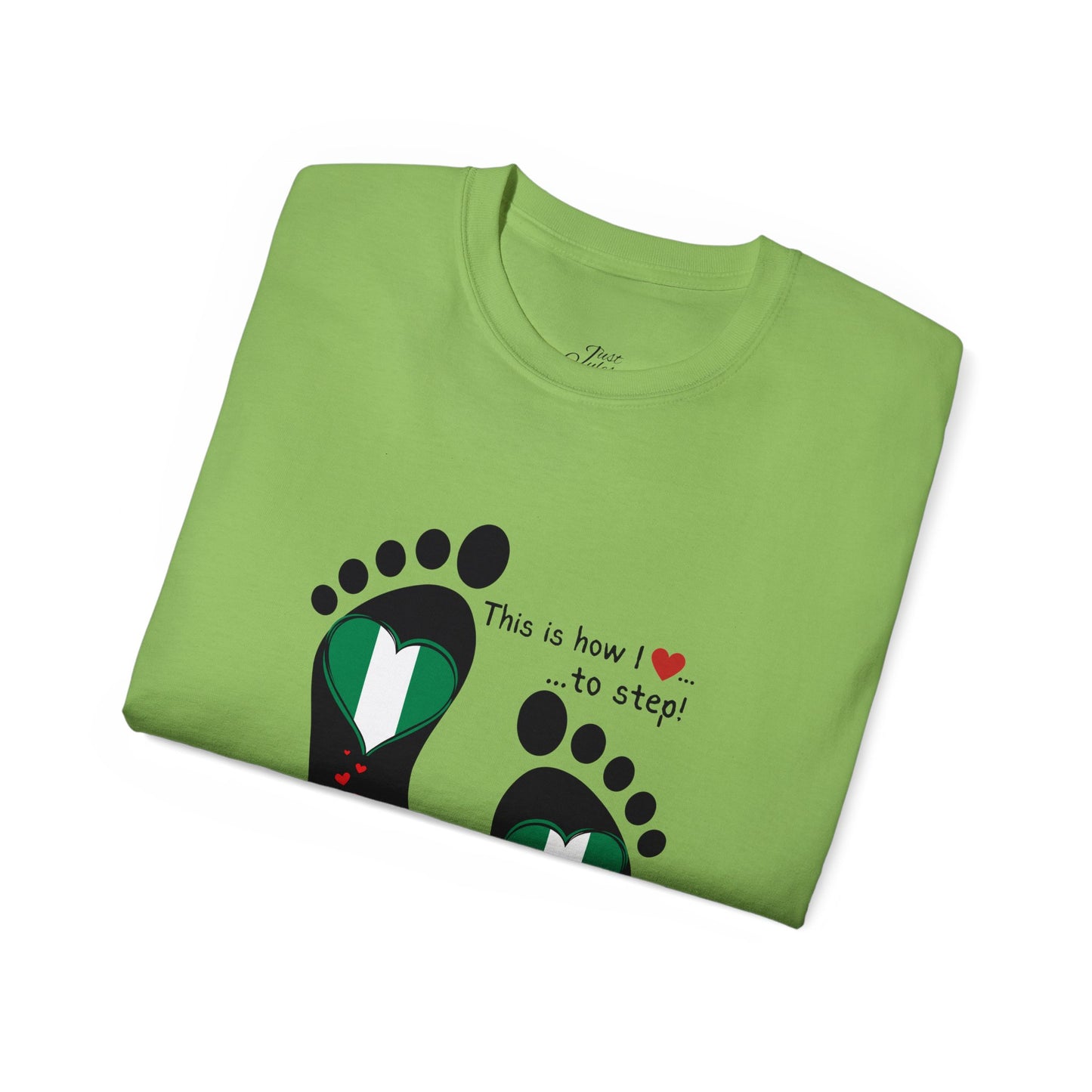 Unisex Ultra Cotton Tee - Nigerian Heart-Shaped Flag in Footprints