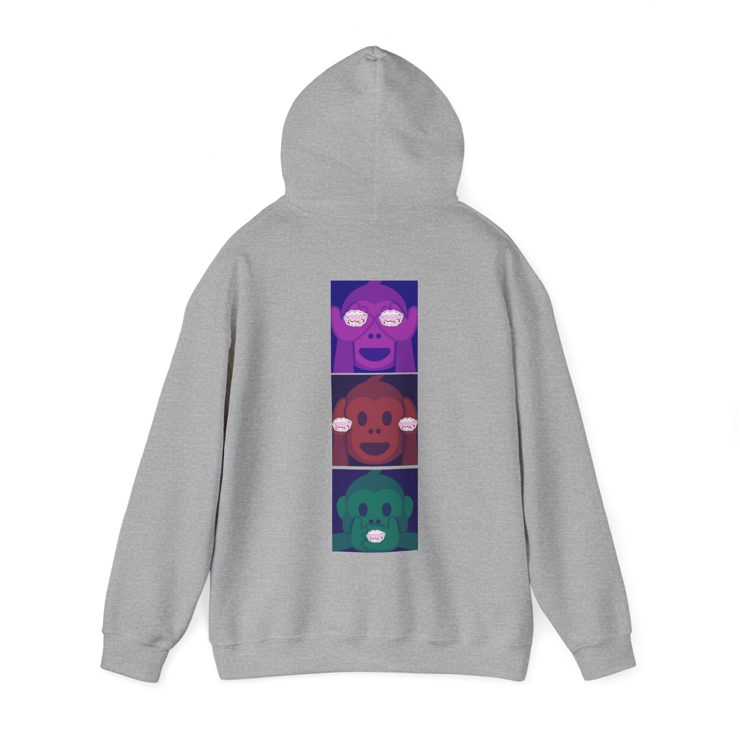 Introducing our iconic "See No Evil..Poop, Hear No Evil..Poop, Speak No Evil..Poop" monkeys hooded sweatshirt.