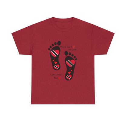 Introducing LoveJustJules's Exclusive Trinidad & Tobago Heart-Shaped Flags Footprint Tee - Trini flags in footprints.  Gift Idea.