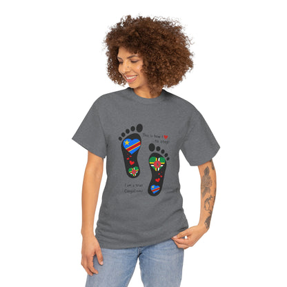 Unisex Heavy Cotton Tee - LoveJustJules - "Heritage Fusion: Celebrating Congo & Dominica in Every Step"