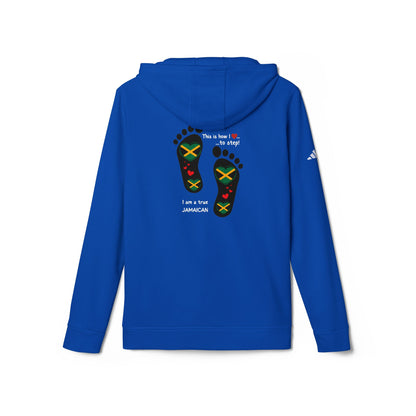 adidas® Unisex Fleece Hoodie - LoveJustJules Heart-Shaped Flag of Jamaica in Footprints Top - A Fusion of Style, Patriotism, and adidas® Quality -