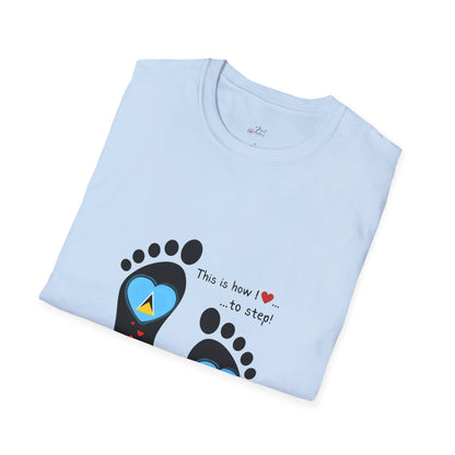 Step into Caribbean Elegance: Saint Lucia Heart-Shaped Flags in Footprints Unisex Softstyle Tee for Casual Comfort and Island Pride!