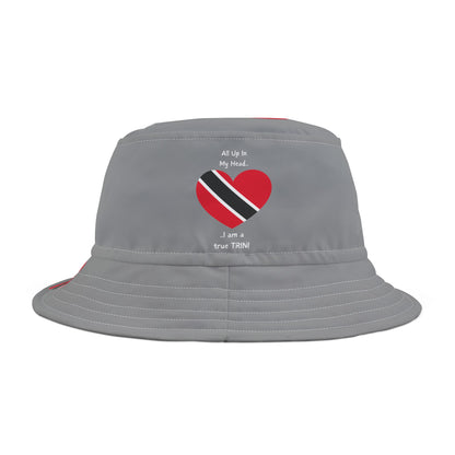 Heart-Shaped Trinidad & Tobago Flag Bucket Hat with 'All Up In My Head... I am a True Trini' Text