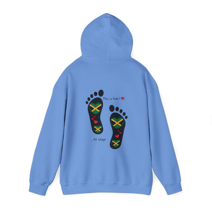 Jamaican Heritage Heart-Shaped Flag Footprints Unisex Hooded Top