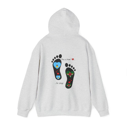 Saint Lucia & Dominica Flag Footprints Unisex Hoodie: Express dual-nationality Caribbean pride with unique designs on cozy sweatshirts