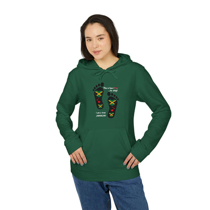 adidas® Unisex Fleece Hoodie - LoveJustJules Heart-Shaped Flag of Jamaica in Footprints Top - A Fusion of Style, Patriotism, and adidas® Quality -