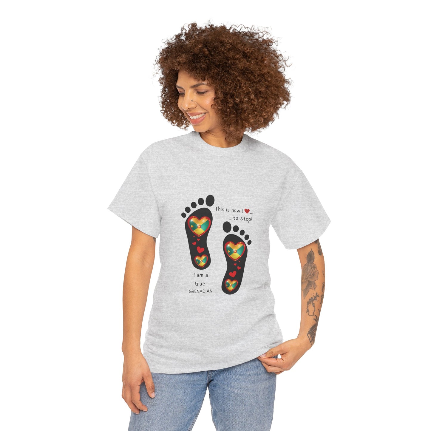 Unisex Heavy Cotton Tee -  LoveJustJules Grenadian Heart Flag Tee - Gift Idea