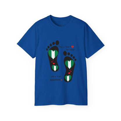 Unisex Ultra Cotton Tee - Nigerian Heart-Shaped Flag in Footprints