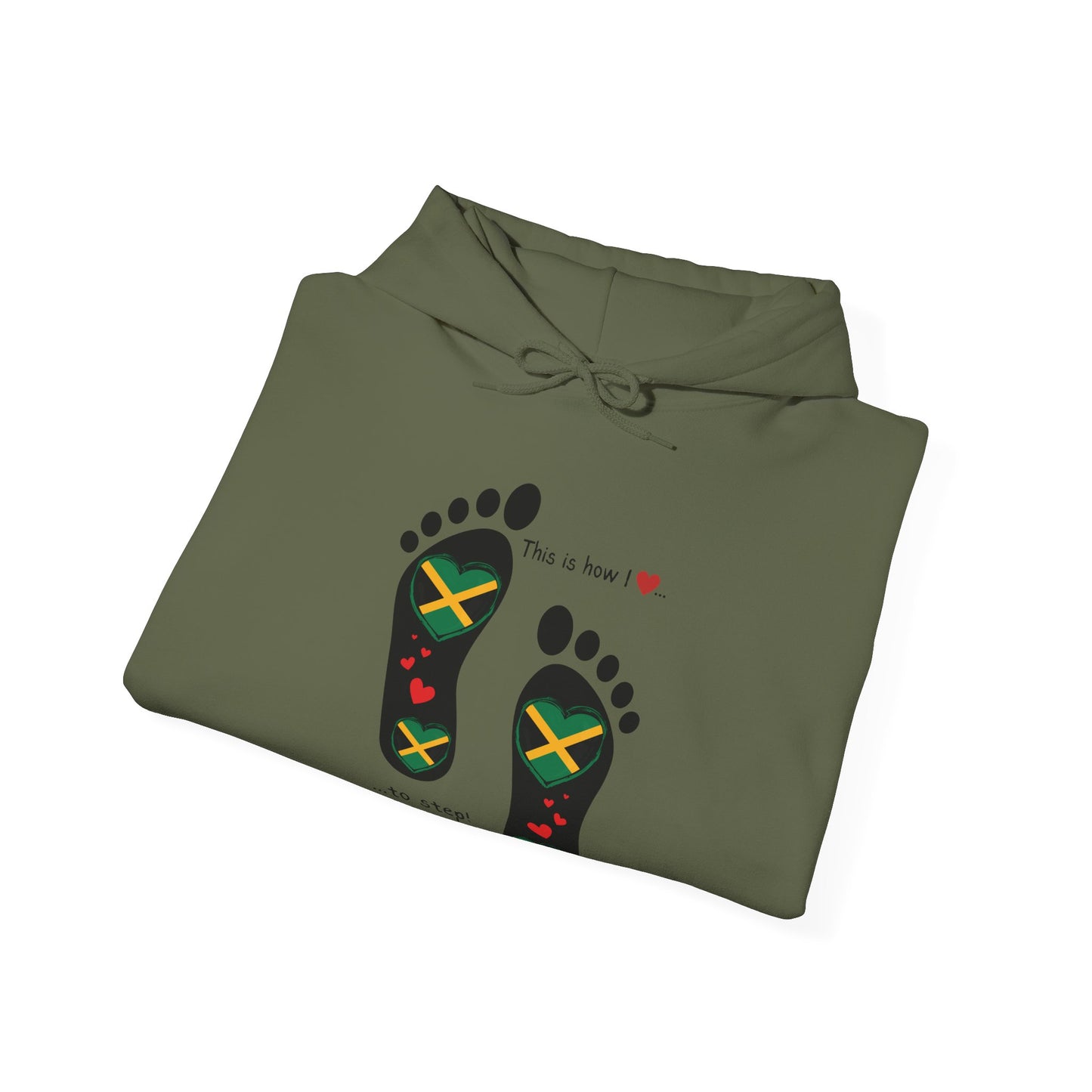 Jamaican Heritage Heart-Shaped Flag Footprints Unisex Hooded Top