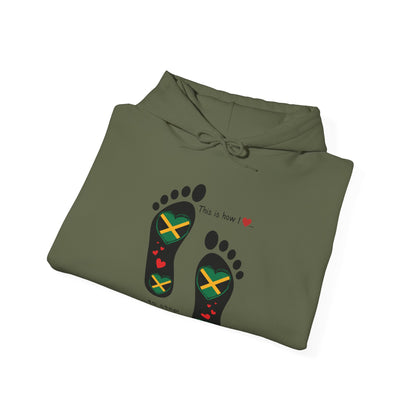 Jamaican Heritage Heart-Shaped Flag Footprints Unisex Hooded Top