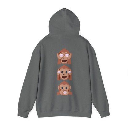 Introducing our iconic "See No Evil..Poop, Hear No Evil..Poop, Speak No Evil..Poop" monkeys hooded sweatshirt.