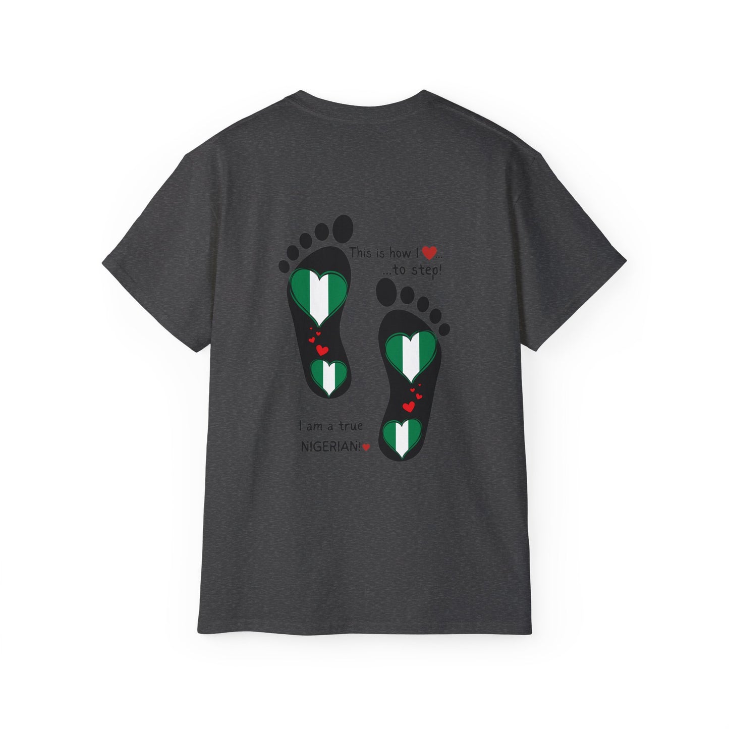 Unisex Ultra Cotton Tee - Nigerian Heart-Shaped Flag in Footprints