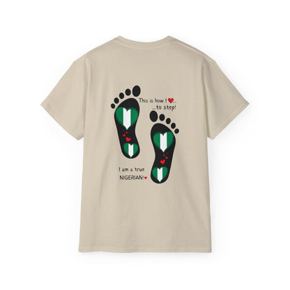 Unisex Ultra Cotton Tee - Nigerian Heart-Shaped Flag in Footprints