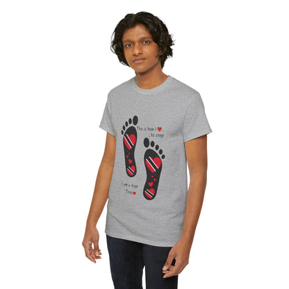 Introducing LoveJustJules's Exclusive Trinidad & Tobago Heart-Shaped Flags Footprint Tee - Trini flags in footprints.  Gift Idea.