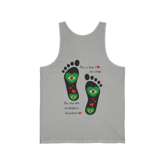 Unisex Jersey Tank -  Celebrate Your Heritage with Our Brazilian Flag Heart Footprint Jersey Vest Top