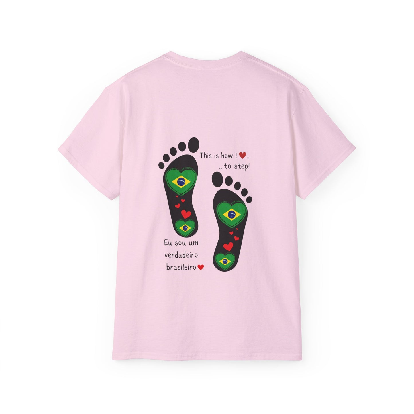 Front and Back Print Design - Brazil Heart-Shaped Flags in Footprints - Unisex Tee-Shirt Gift Idea