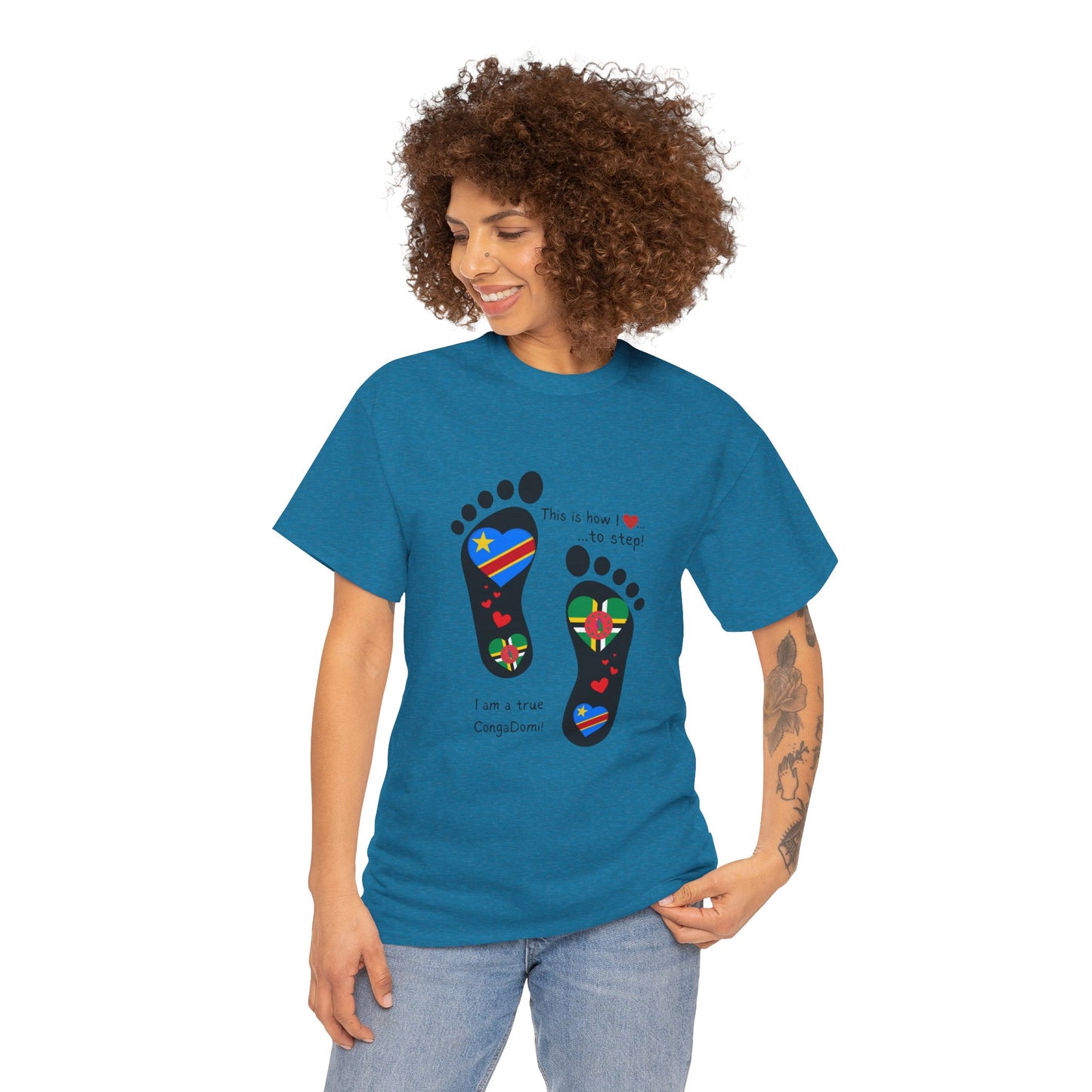 Unisex Heavy Cotton Tee - LoveJustJules - "Heritage Fusion: Celebrating Congo & Dominica in Every Step"