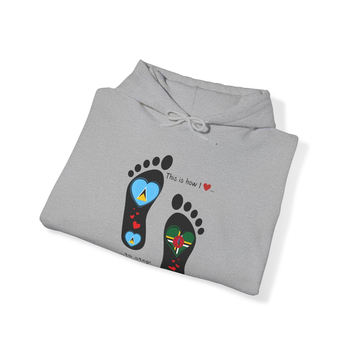 Saint Lucia & Dominica Flag Footprints Unisex Hoodie: Express dual-nationality Caribbean pride with unique designs on cozy sweatshirts