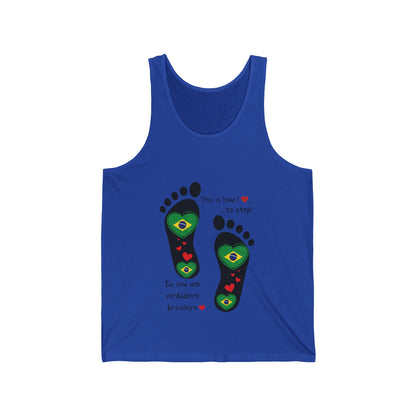 Unisex Jersey Tank -  Celebrate Your Heritage with Our Brazilian Flag Heart Footprint Jersey Vest Top