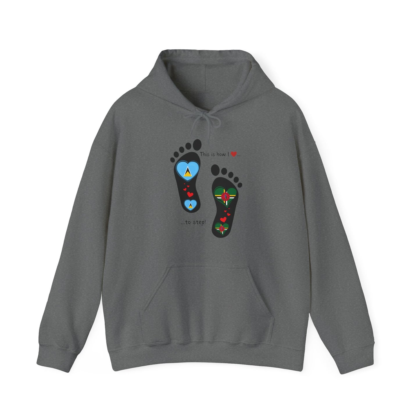 Saint Lucia & Dominica Flag Footprints Unisex Hoodie: Express dual-nationality Caribbean pride with unique designs on cozy sweatshirts