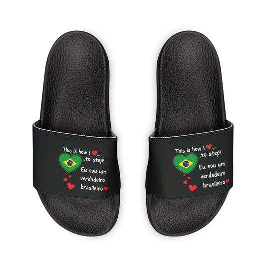 Women's PU Slide Sandals - Stride with pride in our Heart-shaped Brazilian flag slider footwear from LoveJustJules!