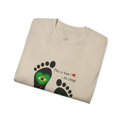 Front and Back Print Design - Brazil Heart-Shaped Flags in Footprints - Unisex Tee-Shirt Gift Idea