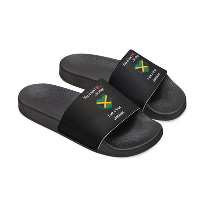 Women's PU Slide Sandals - Step into Jamaican pride with our newly designed Heart-shaped Jamaican flag slider footwear from LoveJustJules!