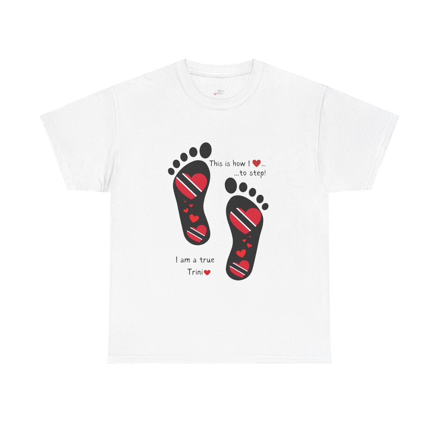 Introducing LoveJustJules's Exclusive Trinidad & Tobago Heart-Shaped Flags Footprint Tee - Trini flags in footprints.  Gift Idea.