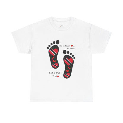 Introducing LoveJustJules's Exclusive Trinidad & Tobago Heart-Shaped Flags Footprint Tee - Trini flags in footprints.  Gift Idea.