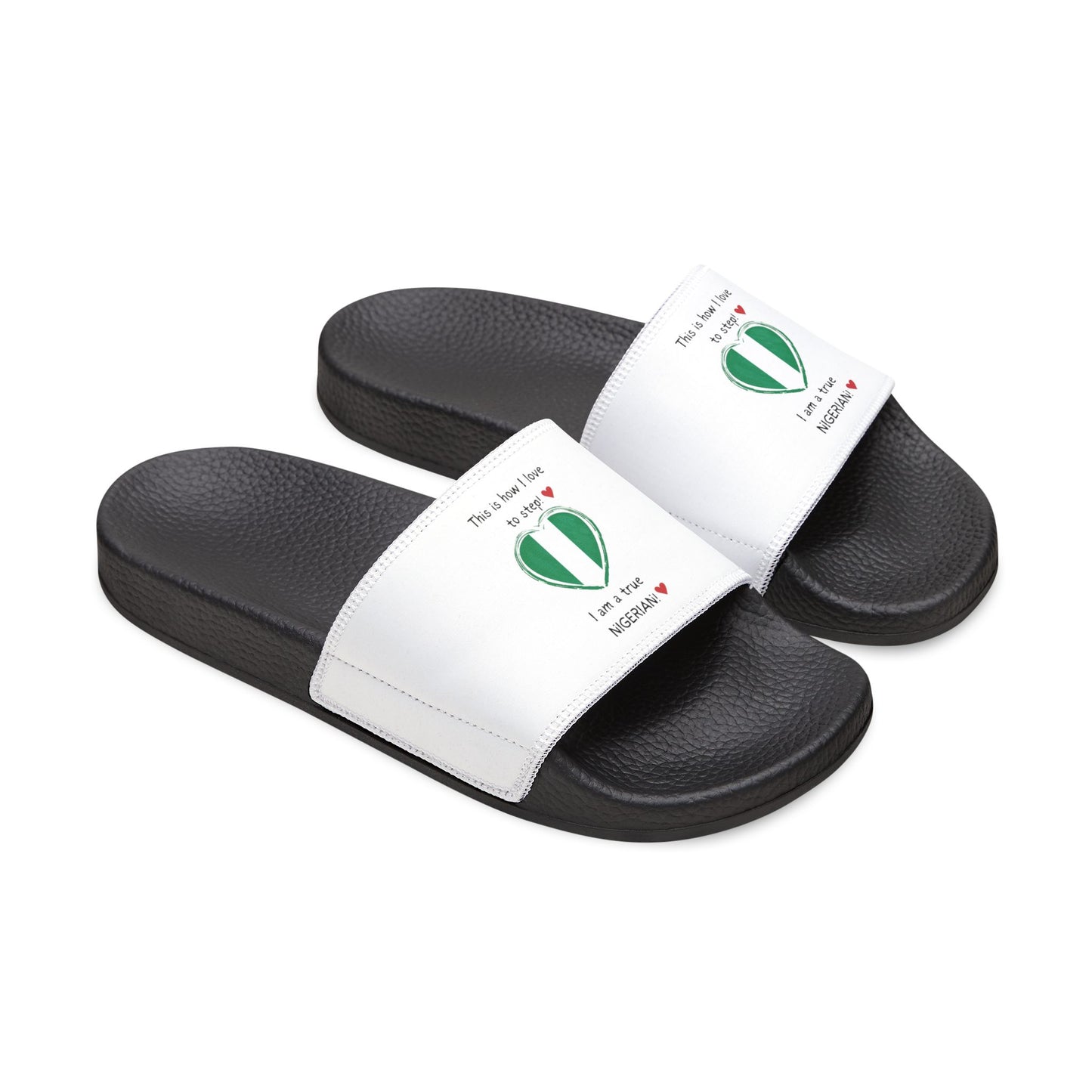 Women's Removable-Strap Sandals - Step into Nigerian pride with our Heart-shaped Nigerian flag slider footwear from LoveJustJules!